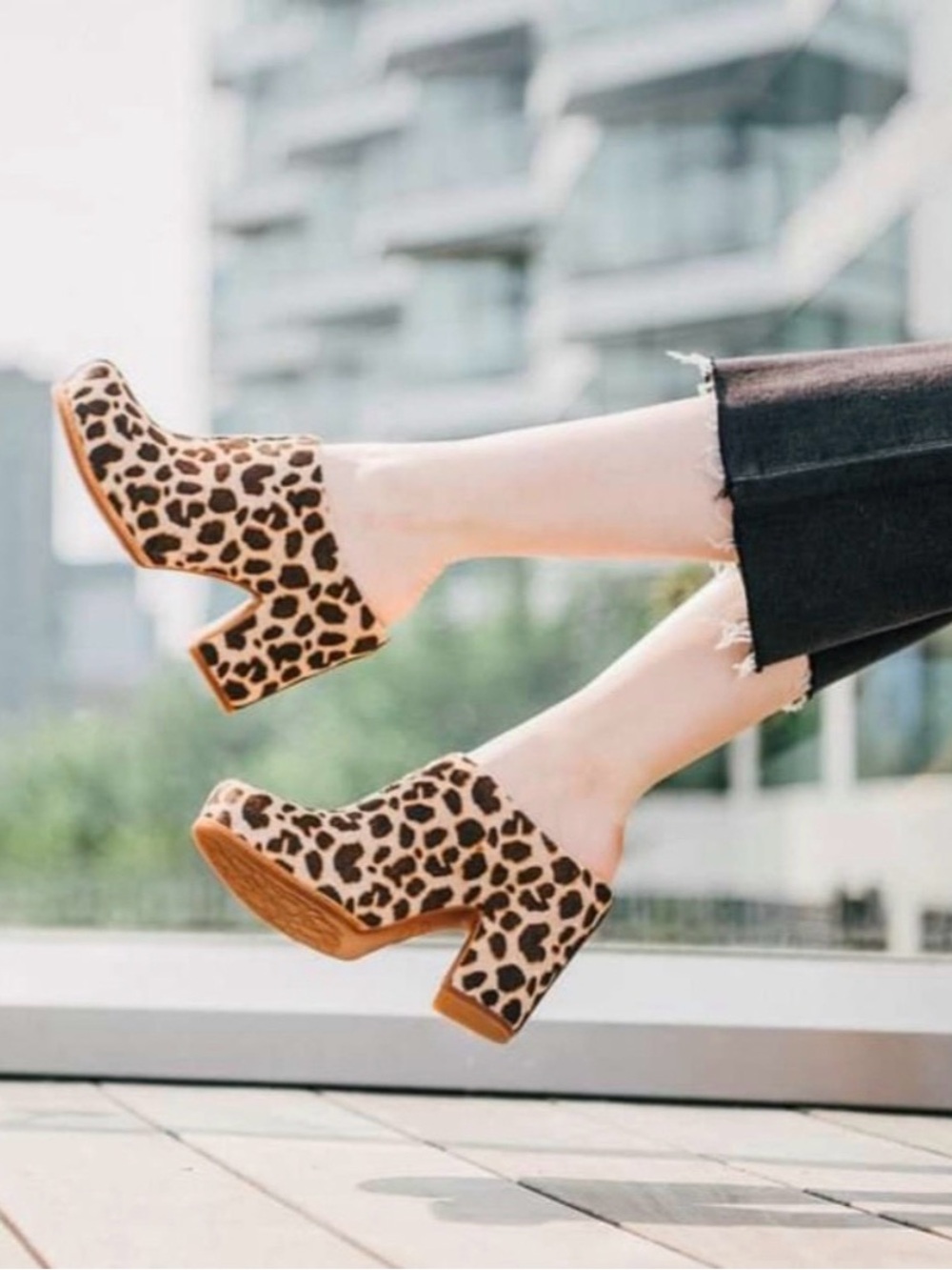 Kork-Ease Sagano leather calf hair leopard print block heel mules clogs shoes 9